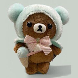 Rare NWT Rilakkuma‎ Brown Bear Mint Green Fuzzy Top San-X Co. Ice Cream Plush
